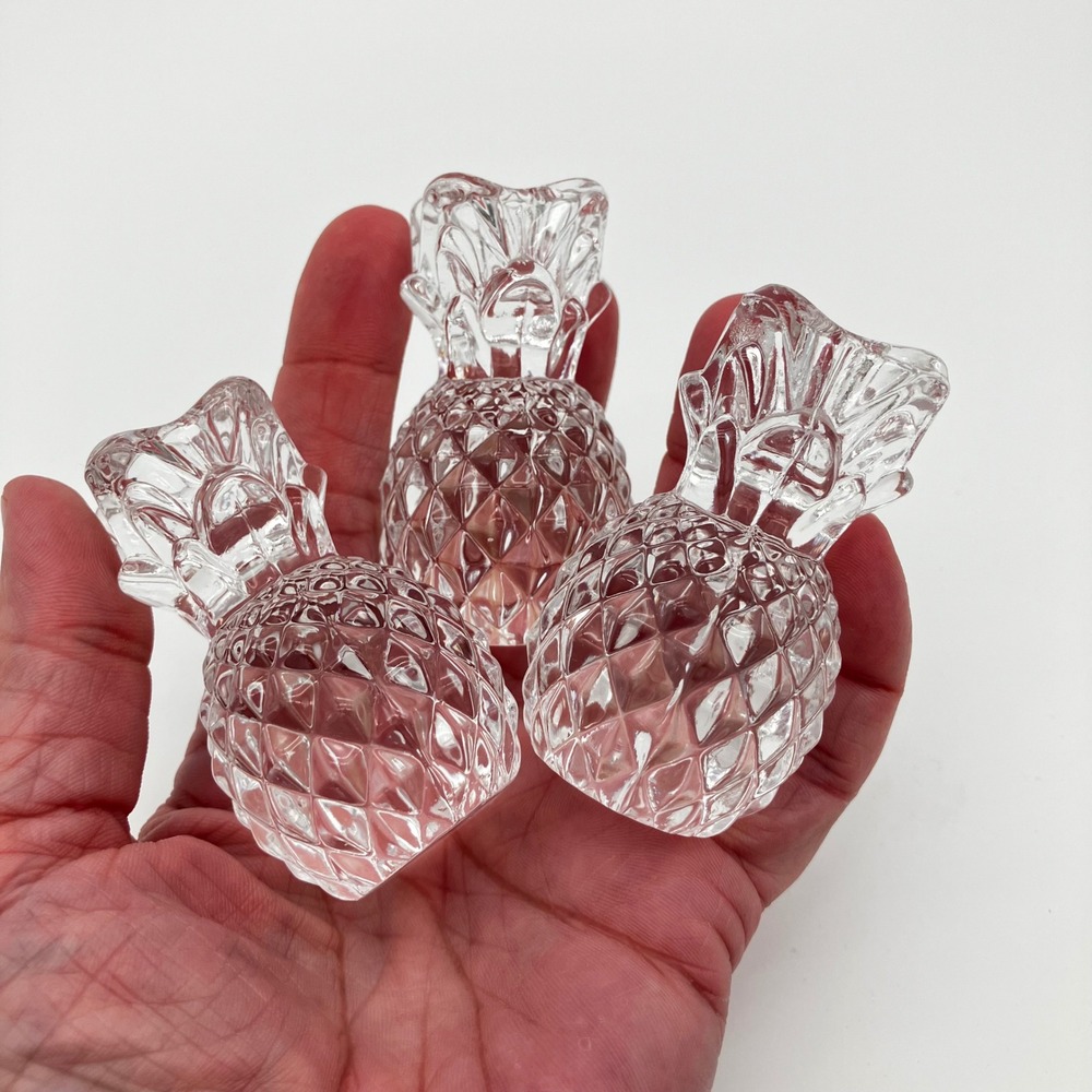 Williams Sonoma Tiny Taper Candle Holders Set of 3 Pineapple Clear Glass Vintage